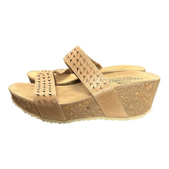 Easy Walk Italian Leather Platform Sandal Slip On Slides Two Strap Womens 7 - Picture 5 of 9